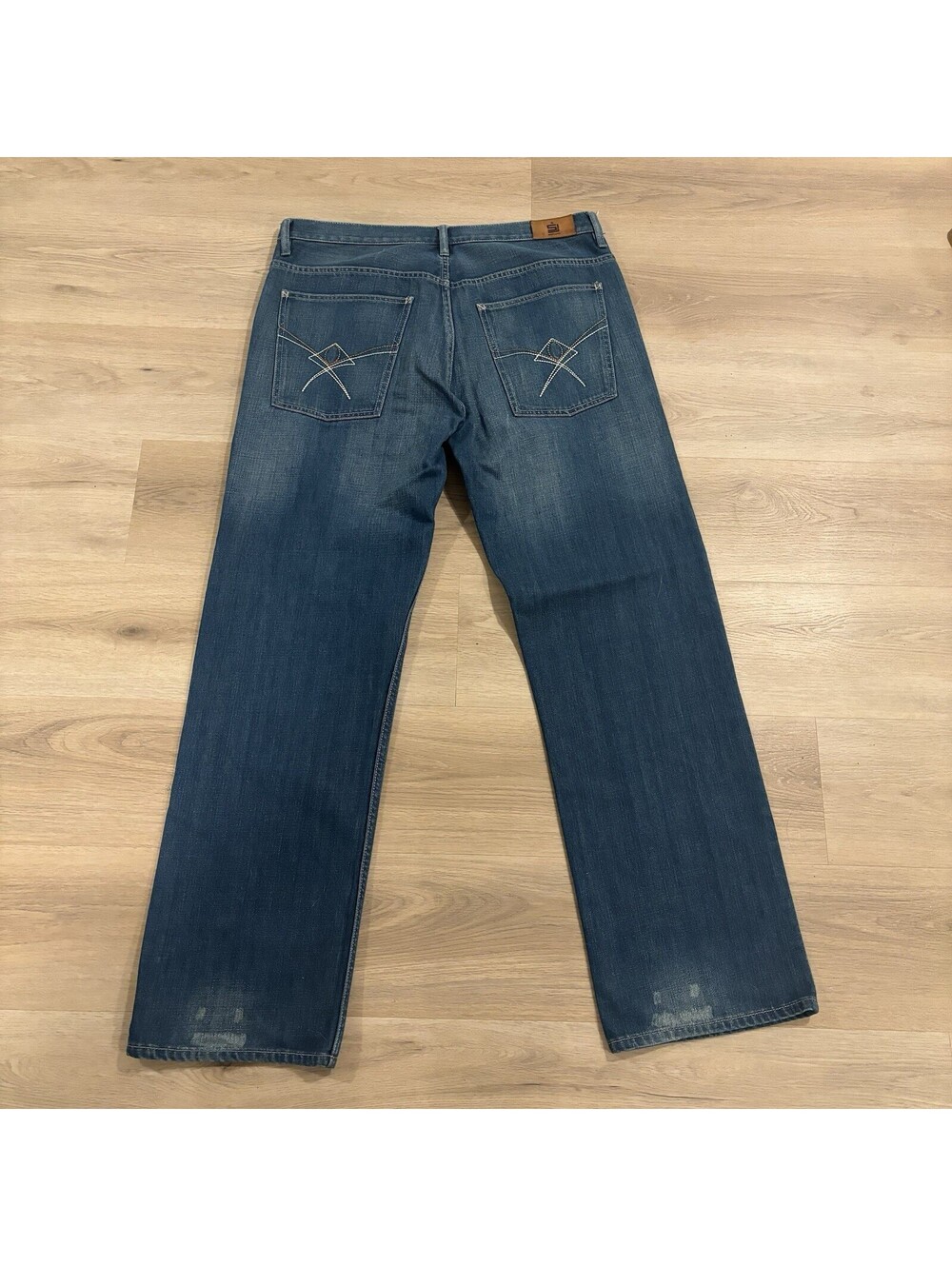 Sean John Straight leg jeans with brown and white embroidery 38 x 33 faded